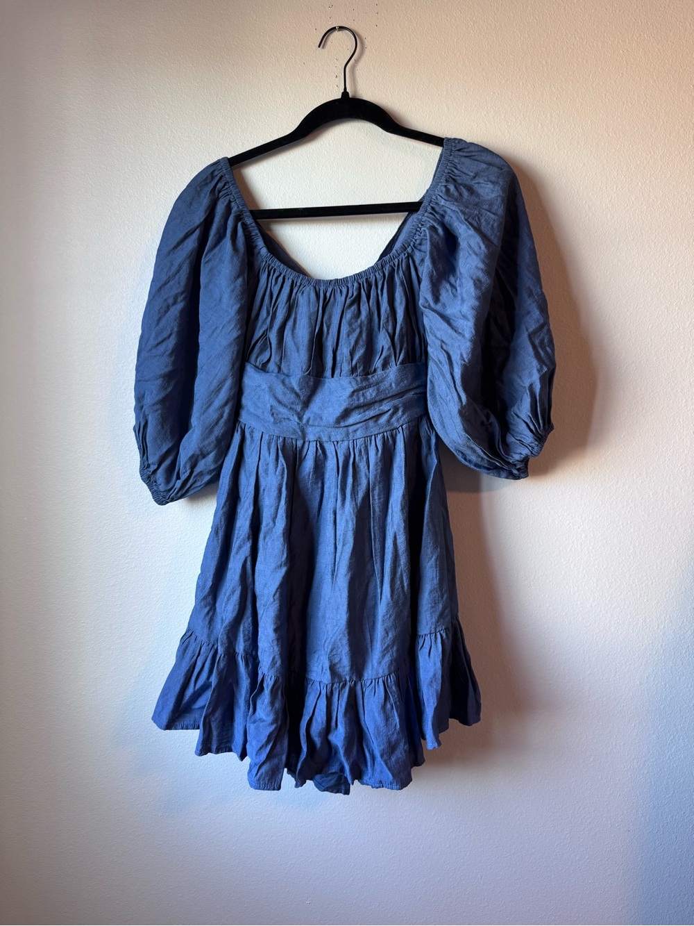 Blue Puff Sleeve Mini Dress